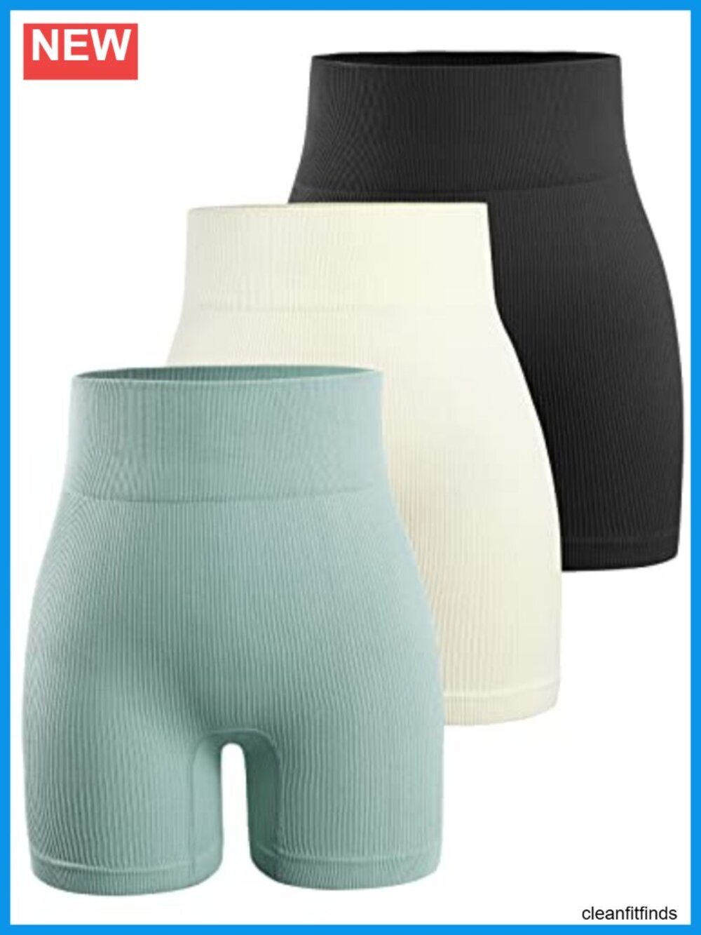 3 Pack High Waisted Ribbed Biker Shorts Workout Yoga Gym Spandex Shorts